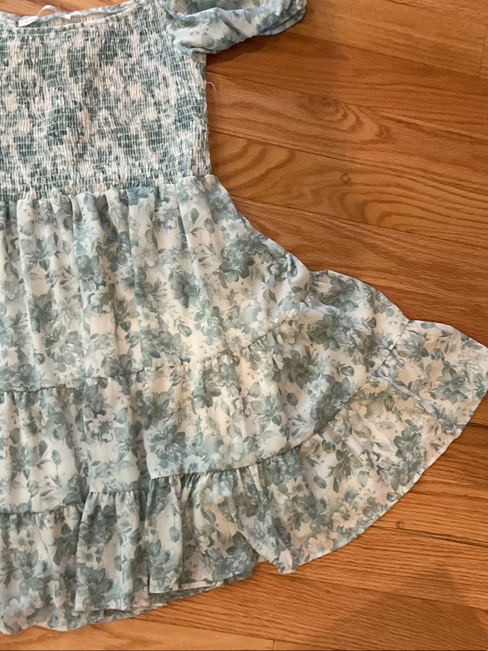 ALTAR’D STATE Smocked Scoop Neck Floral Mini Dress Mint Green NWOT XL ruffles - Picture 6 of 14